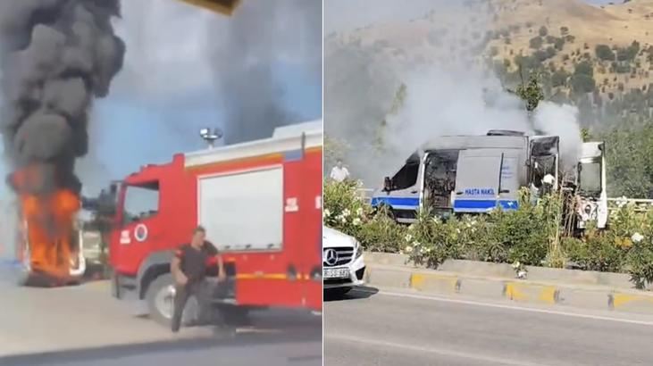 Alev alan hasta nakil aracında can pazarı! Şoförün dikkati hayat kurtardı Haber gorseli