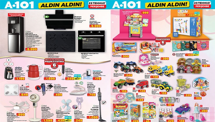 A101 AFİŞİ BU HAFTA İNDİRİMLERİ 23 TEMMUZ 2026 || A101 Aldın Aldın aktüel kataloğu yeni neler var? A101 broşürü ile elektrikli araç, çantalı retro pikap, makyaj organizeri, su sebili, Magly 101 parça parkur oyunu geliyor Img